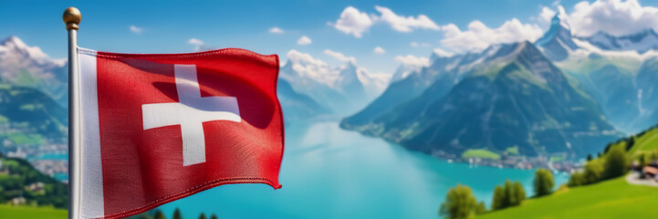 Celebrating the anniversary of Switzerland's Independence Day. The Swiss flag. nature of Switzerland