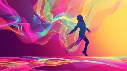 A person is jumping in the air with colorful smoke surrounding them