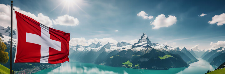 Celebrating the anniversary of Switzerland's Independence Day. The Swiss flag. nature of Switzerland