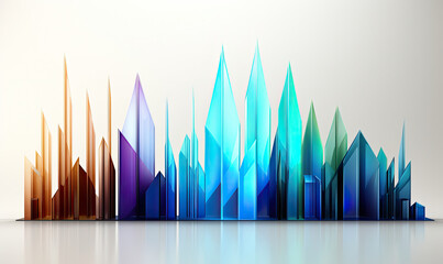 3D rendering of a cityscape made of blue and purple crystal skyscrapers.