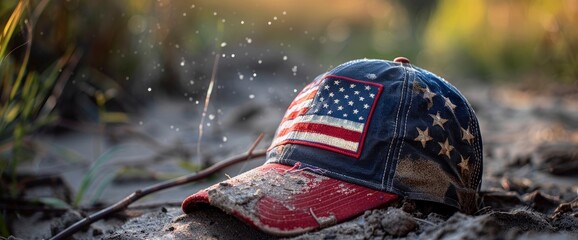 Patriotic baseball cap with embroidered flag , professional photography and light - Powered by Adobe