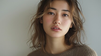 Naklejka premium 茶髪の若い日本人のファッションモデル