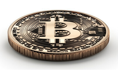 A gold coin with the Bitcoin symbol on it.