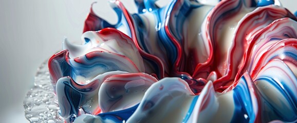 Patriotic bundt cake with red and blue swirls , professional photography and light