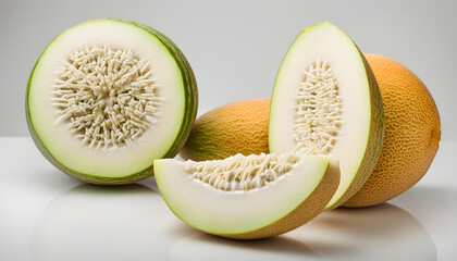 ripe Melon fruit (Cucumis melo) isolated on white background