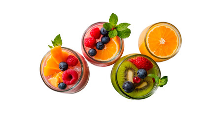 fruit summer cocktails isolated, top view