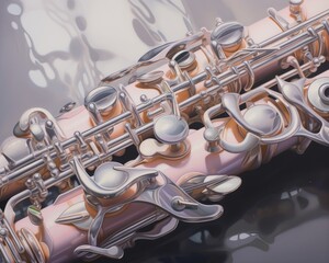 Obraz premium Highlight the reflection of surrounding light on the clarinets polished surface essential