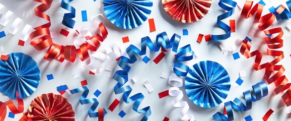 Obraz premium Patriotic paper plate tambourines with red, white, and blue streamers , professional photography and light