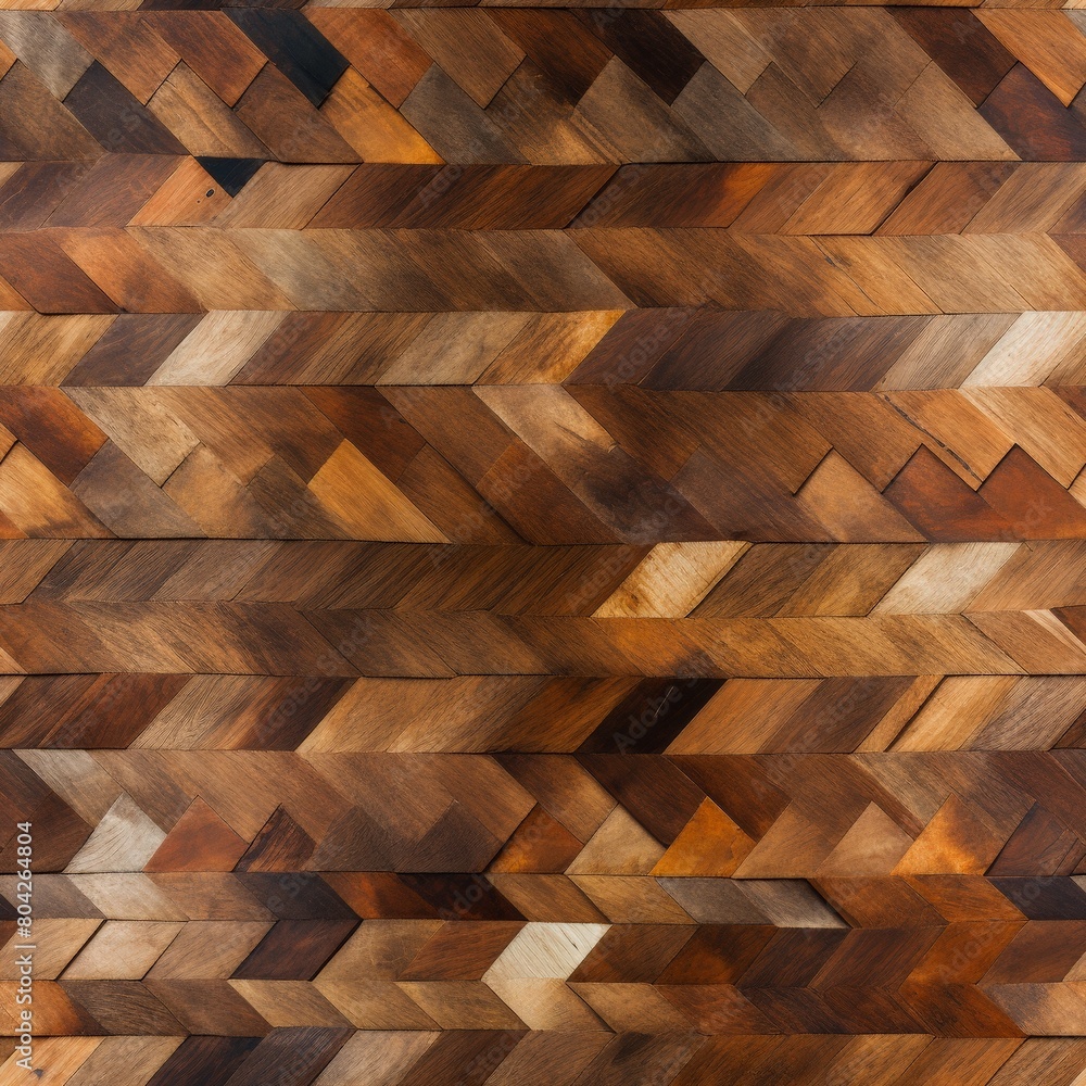 Poster detailed view of a wooden herringbone pattern, showcasing the intricate arrangement of slats in a cl