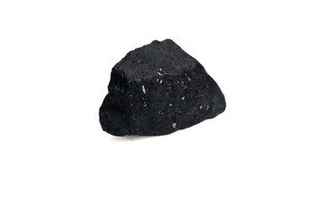 natural black tourmaline gem stone on the white background