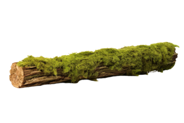 Verdant Veil: A Log Embraced by Moss. On a White or Clear Surface PNG Transparent Background.