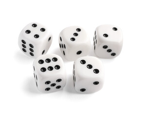 Many dices isolated on white. Game cubes