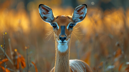 Close-Up of a Female Impala in Serengeti National Park,
Majestic Antelope Standing in Golden Grassland Savannah

