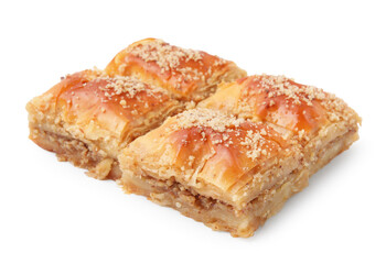 Eastern sweets. Pieces of tasty baklava isolated on white