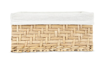 One empty wicker bread basket isolated on white