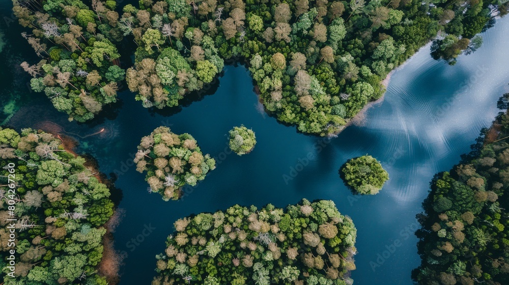 Poster aerial view of lake surrounded by trees