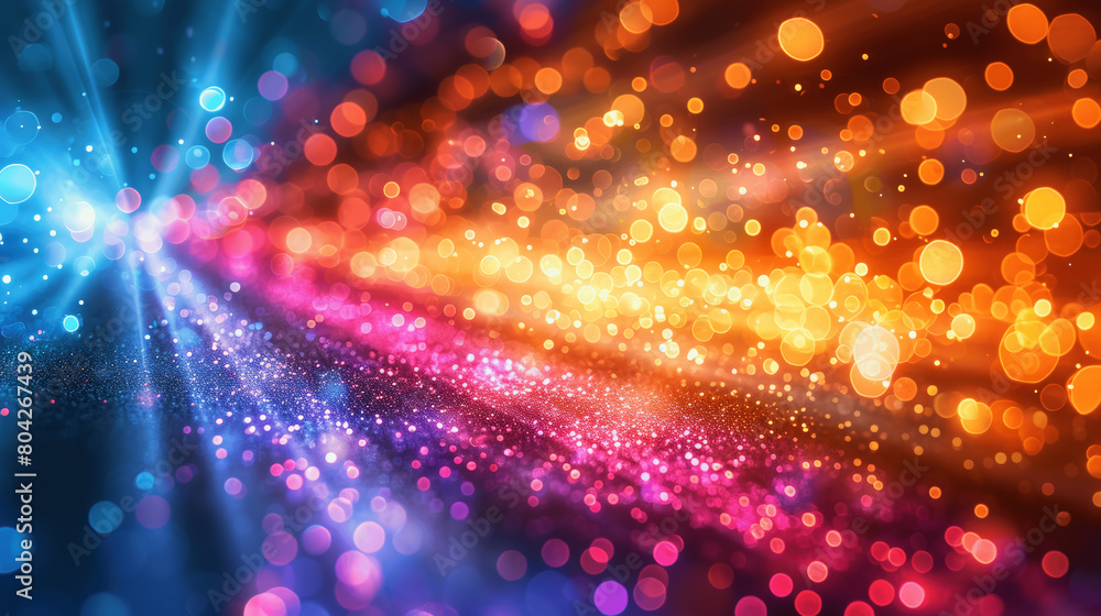 Poster radiant rainbow light rays background with sparkling bokeh effect