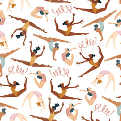 Cute gymnast dancers seamless vector pattern