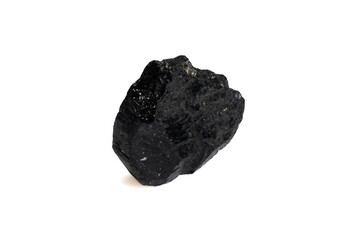 natural black tourmaline gem stone on the white background