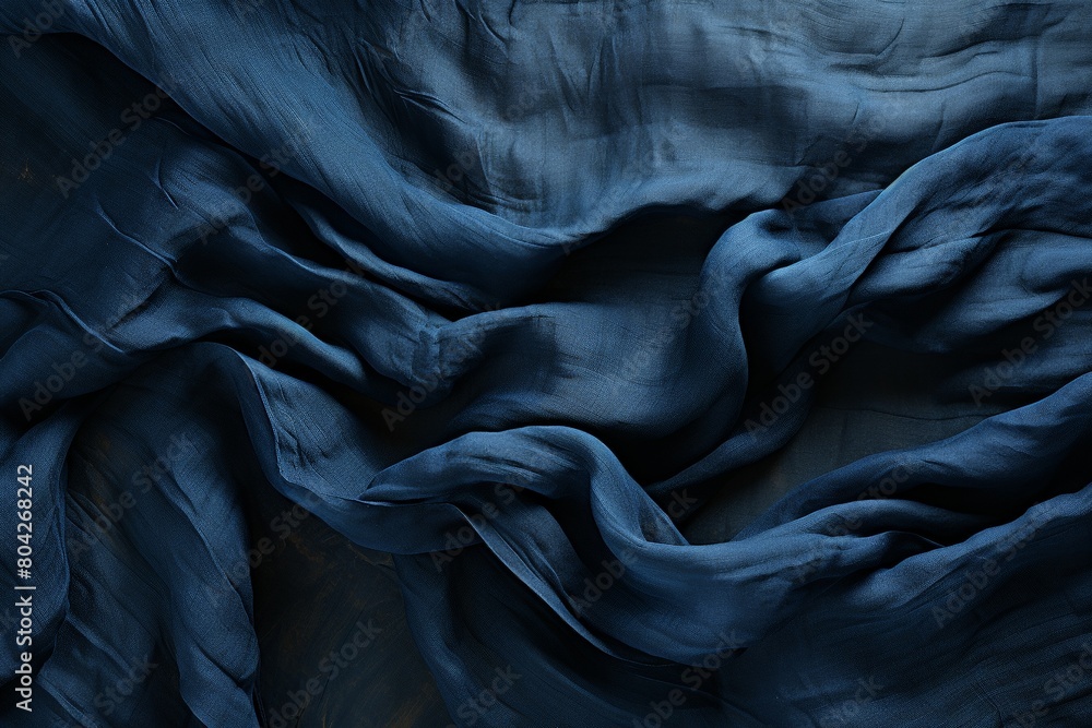 Aufkleber Detailed close up view of a textured dark blue fabric, showcasing its rich color and intricate weave pattern