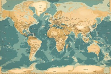 Detailed world map with borders, countries and cities. Vector illustration .