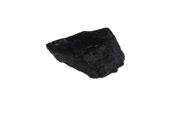 natural black tourmaline gem stone on the white background