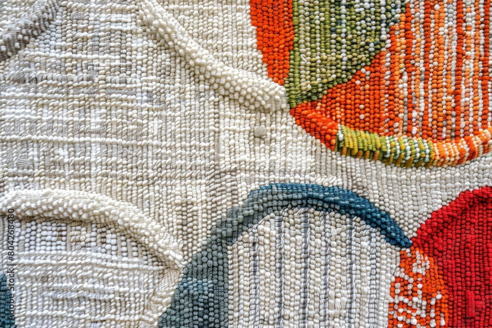 Poster detailed view of vibrant embroidered fabric featuring intricate patterns and colorful threads