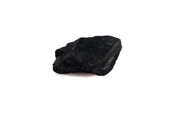 natural black tourmaline gem stone on the white background