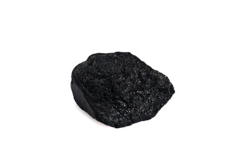 natural black tourmaline gem stone on the white background