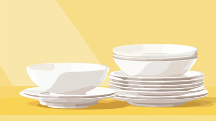 Beautiful table Fourting with plates and bowl on yellow