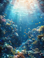 Underwater world, abstract marine backgrounds for your design and copy space - generative ai