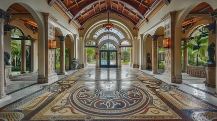 Obraz premium Grand entrance with a vaulted ceiling and a handcrafted mosaic floor
