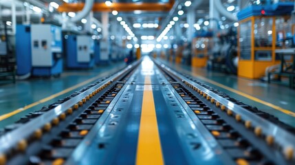 The factory floor is a symphony of motion, with conveyor belts transporting materials and finished products between automated workstations