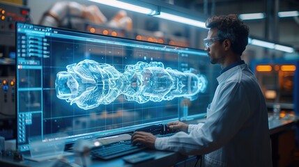 Graphic overlays illustrate the interconnected network of machinery, showcasing the seamless integration of technology within the manufacturing environment