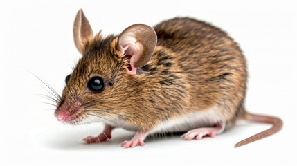 Close-up of a brown mouse on a white background, showcasing intricate detail.