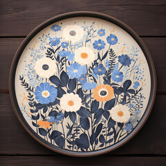 Sophisticated Floral Patterned Ceramic Dish with Artistic Blue and Gold Design for Decoration or Gift