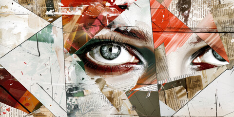 Visionary Abstract Collage with Geometric Eye Design