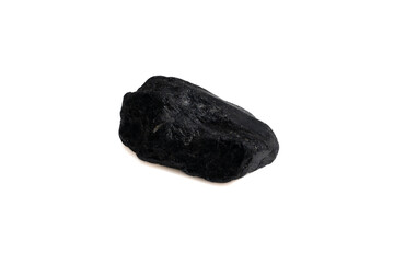 natural black tourmaline gem stone on the white background