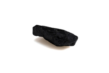 natural black tourmaline gem stone on the white background