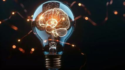 Innovation Illumination: Human Brain Inside a Light Bulb, rain-Light Bulb Fusion Sparking Innovation