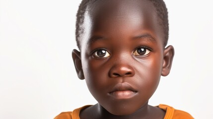 Innocent Charm: Portrait of the Face of a Cute Little Black Boy on White Background