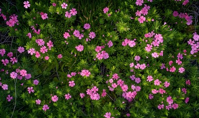 Naklejka premium Pink moss phlox seen from above in a spring flower garden, Generative AI 