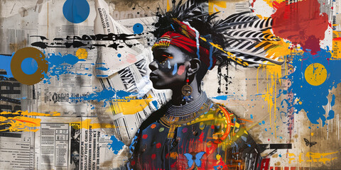 Vibrant African Tribal Woman Collage with Abstract Art Elements