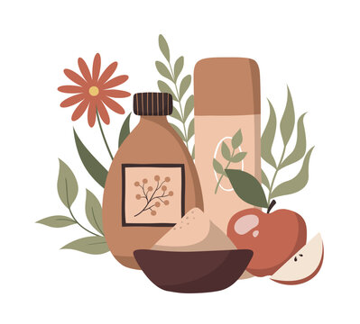 recommend clip art: Vector flat hand drawn composition with organic skincare products