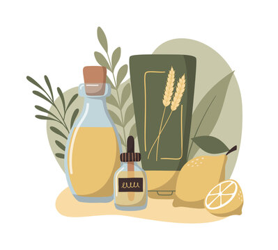 natural skincare products with lemon and leaves clip art preview