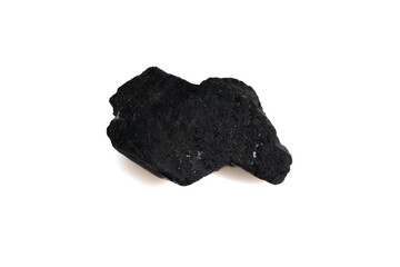 natural black tourmaline gem stone on the white background