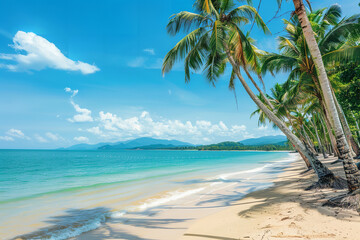 Tropical Beach with Palm Trees and Clear Turquoise Sea  