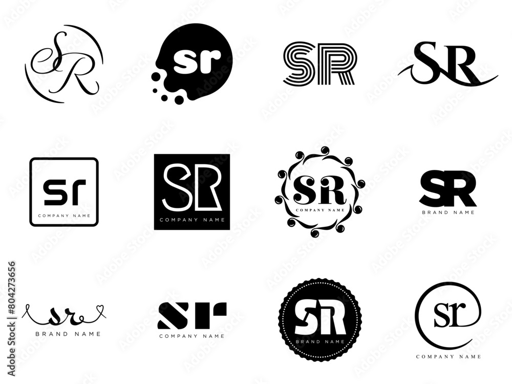 Fototapete sr logo company template. letter s and r logotype. set different classic serif lettering and modern 