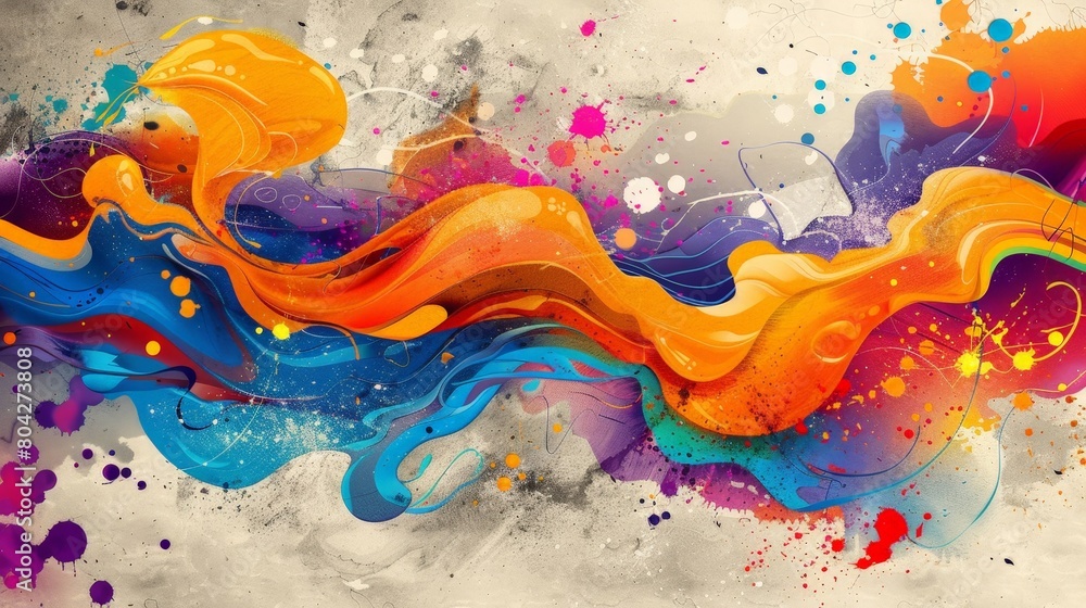Poster An abstract painting featuring bold splashes of vibrant colors in a dynamic composition