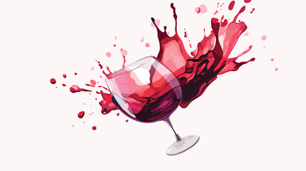 Falling glass with red splashing wine on white back
